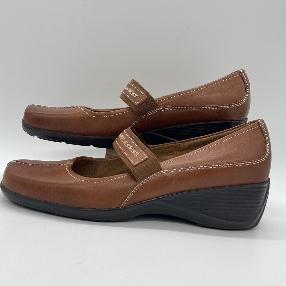 Women’s Brown Leather Mary Jane Wedge Shoes